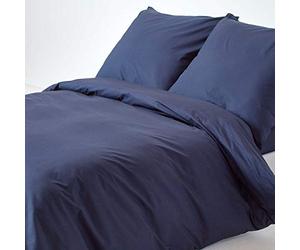 HOMESCAPES Housse de Couette 240x220 cm et 2 taies d'oreiller 80x80 cm, Parure de lit en 100% Coton égyptien 200 Fils, Coloris Bleu Marine