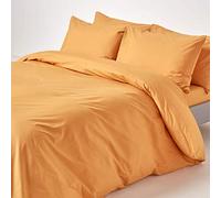 HOMESCAPES Housse de Couette 260x220 cm et 2 taies d’Oreiller 50x75 cm, Parure de lit 2 Personnes en 100% Coton égyptien 200 Fils, Coloris Jaune Moutarde