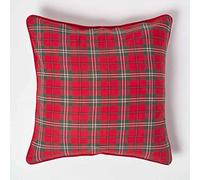 HOMESCAPES Housse de coussin à carreaux écossais Rouge, Housse de coussin décoratif 45x45 cm en coton
