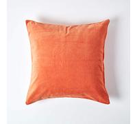 HOMESCAPES Housse de Coussin en Velours carrée 100% Coton uni Orange, 60 x 60 cm