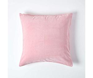 HOMESCAPES Housse de Coussin en Velours carrée 100% Coton uni Rose, 60 x 60 cm