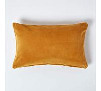 HOMESCAPES Housse de Coussin en Velours rectangulaire 100% Coton uni Jaune Moutarde, 30 x 50 cm