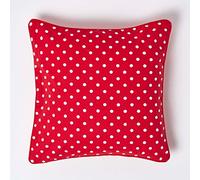 HOMESCAPES Housse de Coussin Rouge à Pois en Coton, Housse de Coussin décoratif 45x45 cm