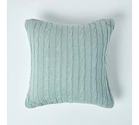 HOMESCAPES Housse de Coussin Tricot Bleu Clair, Housse de Coussin en Coton 45x45 cm