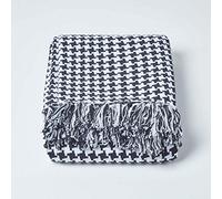 HOMESCAPES Jeté de canapé en 100% Coton - Noir - 255 x 360 cm - Plaid géométrique Pied de Poule