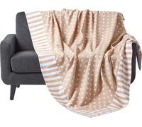 HOMESCAPES Jeté de lit à motif d'étoiles, 100 % coton, beige, 150 x 200 cm