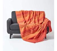HOMESCAPES Jeté de lit/Jeté de canapé Orange à Rayures de 260 x 360 cm en Pur Coton appartenant à la Collection Stripes