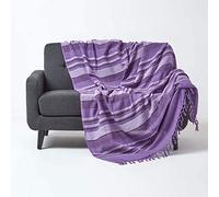 HOMESCAPES Jeté de lit/Jeté de canapé Violet à Rayures de 225x 255 cm en Pur Coton appartenant à la Collection Stripes