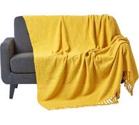 HOMESCAPES Jeté de lit Nirvana, 100 % coton, jaune, 255 x 360 cm