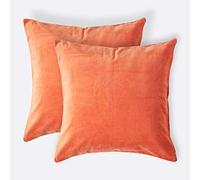 HOMESCAPES Lot de 2 Housses de Coussin en Velours carrée 100% Coton uni Orange, 40 x 40 cm