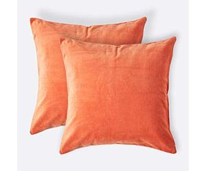HOMESCAPES Lot de 2 Housses de Coussin en Velours carrée 100% Coton uni Orange, 40 x 40 cm