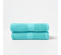 HOMESCAPES Lot de 2 Serviettes de Toilette en 100% Coton Turc - Ultra Doux et Absorbant - 500 g/m² - Bleu Aqua - 50 x 90 cm