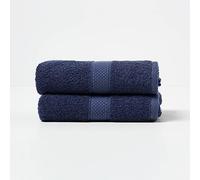 HOMESCAPES Lot de 2 Serviettes de Toilette en 100% Coton Turc - Ultra Doux et Absorbant - 500 g/m² - Bleu Marine - 50 x 90 cm