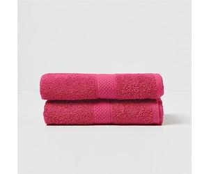 HOMESCAPES Lot de 2 Serviettes de Toilette en 100% Coton Turc - Ultra Doux et Absorbant - 500 g/m² - Framboise - 50 x 90 cm