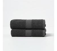 HOMESCAPES Lot de 2 Serviettes de Toilette en 100% Coton Turc - Ultra Doux et Absorbant - 500 g/m² - Noir - 50 x 90 cm