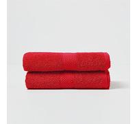 HOMESCAPES Lot de 2 Serviettes de Toilette en 100% Coton Turc - Ultra Doux et Absorbant - 500 g/m² - Rouge - 50 x 90 cm