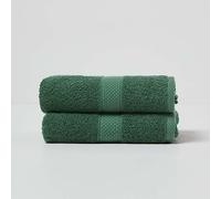 HOMESCAPES Lot de 2 Serviettes de Toilette en 100% Coton Turc - Ultra Doux et Absorbant - 500 g/m² - Vert foncé - 50 x 90 cm