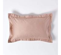 HOMESCAPES Lot de 2 taies d’Oreiller 50x75 cm à Volants, Taie rectangulaire en 100% Satin de Coton égyptien 1000 Fils, Coloris Beige Taupe