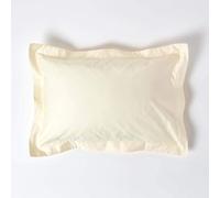 HOMESCAPES Lot de 2 taies d’Oreiller 50x75 cm à Volants, Taie rectangulaire en 100% Satin de Coton égyptien 1000 Fils, Coloris Crème