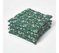 HOMESCAPES Lot de 4 coussins d'assise 100% coton, 40 x 40 cm, motif de houx de Noël vert