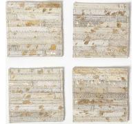 HOMESCAPES Lot de 4 dessous de verre en cuir 10 x 10 cm - Patchwork de rayures grises et or
