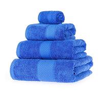 HOMESCAPES Lot de 4 Serviettes de Bain en 100% Coton Turc - Ultra Doux et Absorbant - 500 g/m² - Serviette pour Le Visage, Serviette de Toilette, Serviette de Bain et Drap de Bain - Bleu Roi