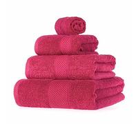 HOMESCAPES Lot de 4 Serviettes de Bain en 100% Coton Turc - Ultra Doux et Absorbant - 500 g/m² - Serviette pour Le Visage, Serviette de Toilette, Serviette de Bain et Drap de Bain - Framboise
