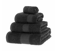 HOMESCAPES Lot de 4 Serviettes de Bain en 100% Coton Turc - Ultra Doux et Absorbant - 500 g/m² - Serviette pour Le Visage, Serviette de Toilette, Serviette de Bain et Drap de Bain - Noir