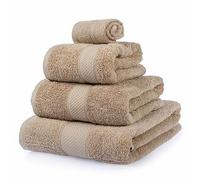 HOMESCAPES Lot de 4 Serviettes de Bain en 100% Coton Turc - Ultra Doux et Absorbant - 500 g/m² - Serviette pour Le Visage, Serviette de Toilette, Serviette de Bain et Drap de Bain - Beige