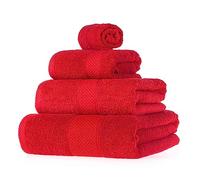 HOMESCAPES Lot de 4 Serviettes de Bain en 100% Coton Turc - Ultra Doux et Absorbant - 500 g/m² - Serviette pour Le Visage, Serviette de Toilette, Serviette de Bain et Drap de Bain - Rouge