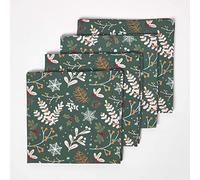 HOMESCAPES Lot de 4 Serviettes de Table Noël Forêt Festive en Coton, Décoration de Table de Noël