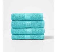 HOMESCAPES Lot de 4 Serviettes de Toilette en 100% Coton Turc - Ultra Doux et Absorbant - 500 g/m² - Bleu Aqua - 50 x 90 cm