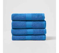 HOMESCAPES Lot de 4 Serviettes de Toilette en 100% Coton Turc - Ultra Doux et Absorbant - 500 g/m² - Bleu Cobalt - 50 x 90 cm