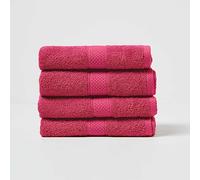 HOMESCAPES Lot de 4 Serviettes de Toilette en 100% Coton Turc - Ultra Doux et Absorbant - 500 g/m² - Framboise - 50 x 90 cm