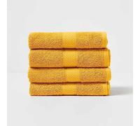 HOMESCAPES Lot de 4 Serviettes de Toilette en 100% Coton Turc - Ultra Doux et Absorbant - 500 g/m² - Ocre - 50 x 90 cm