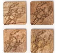 HOMESCAPES Lot de 4 sous-verres en bois avec motif de homard, 10 x 10 cm
