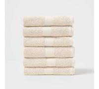 HOMESCAPES Lot de 6 Serviettes de Toilette en 100% Coton Turc - Ultra Doux et Absorbant - 500 g/m² - Crème - 50 x 90 cm