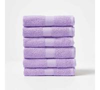 HOMESCAPES Lot de 6 Serviettes de Toilette en 100% Coton Turc - Ultra Doux et Absorbant - 500 g/m² - Lila - 50 x 90 cm