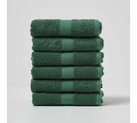 HOMESCAPES Lot de 6 Serviettes de Toilette en 100% Coton Turc - Ultra Doux et Absorbant - 500 g/m² - Vert foncé - 50 x 90 cm
