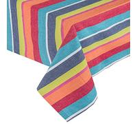 HOMESCAPES Nappe carrée en Pur Coton Nappe de Table en Tissu à Rayures Multicolore, 137 x 137 cm