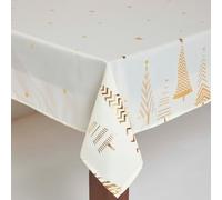 HOMESCAPES Nappe de Noël crème-doré avec motif de sapin, 132 x 228 cm