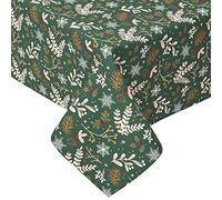 HOMESCAPES Nappe de Noël Forêt Festive en Coton, Nappe Ronde en Tissu 178 cm, Décoration de Table de Noël