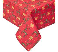 HOMESCAPES Nappe de Noël Rennes Rouge en Coton, Nappe rectangulaire en Tissu 178 x 305 cm, Décoration de Table de Noël