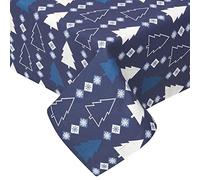 HOMESCAPES Nappe de Noël Sapins Bleu en Coton, Nappe rectangulaire en Tissu 137 x 178 cm, Décoration de Table de Noël