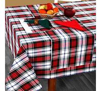 HOMESCAPES Nappe rectangulaire à Carreaux écossais Vert et Rouge, Nappe de Table en Tissu 100% Coton 137 x 228 cm