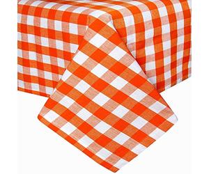 HOMESCAPES Nappe rectangulaire à Grands Carreaux Vichy en Coton Nappe de Table en Tissu Orange, 137 x 228 cm