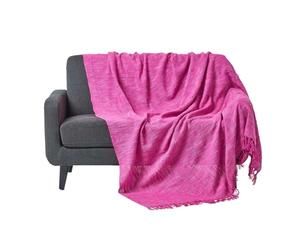 HOMESCAPES Nirvana Jeté de lit ou de canapé avec Frange Nouée à la Main de 225 x 255 cm 100% en Pur Coton Rose