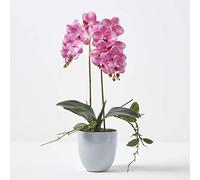 HOMESCAPES Orchidée Artificielle Rose en Pot en céramique Gris, Fleurs artificielles déco 54 cm