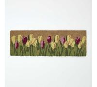 HOMESCAPES Paillasson Coco antidérapant, Paillasson extérieur Tulipes, 75 x 25 cm, Tapis d’extérieur
