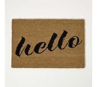 HOMESCAPES Paillasson Coco Hello, Tapis d'entrée antidérapant, Tapis Brosse essuie Pieds 60x40 cm
